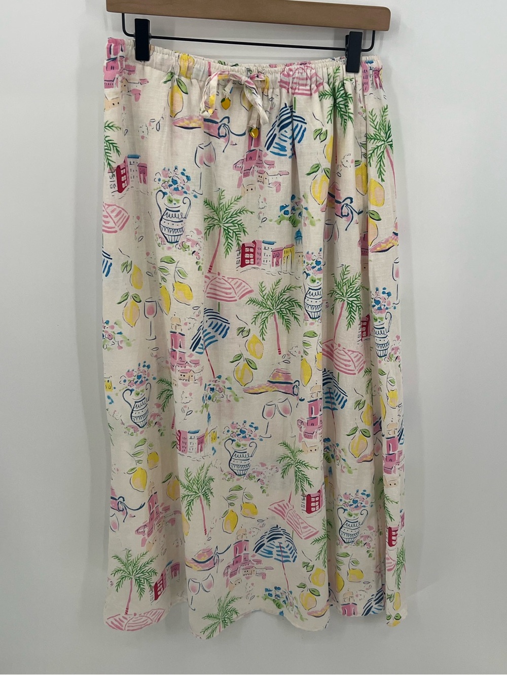 Calypso St Barth Tropical Print Drawstring Midi Skirt